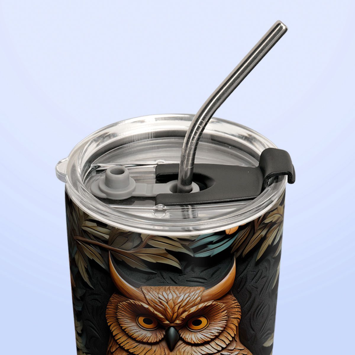 Owl In Night Forest Leather Carving HHAY100723123 Stainless Steel Tumbler