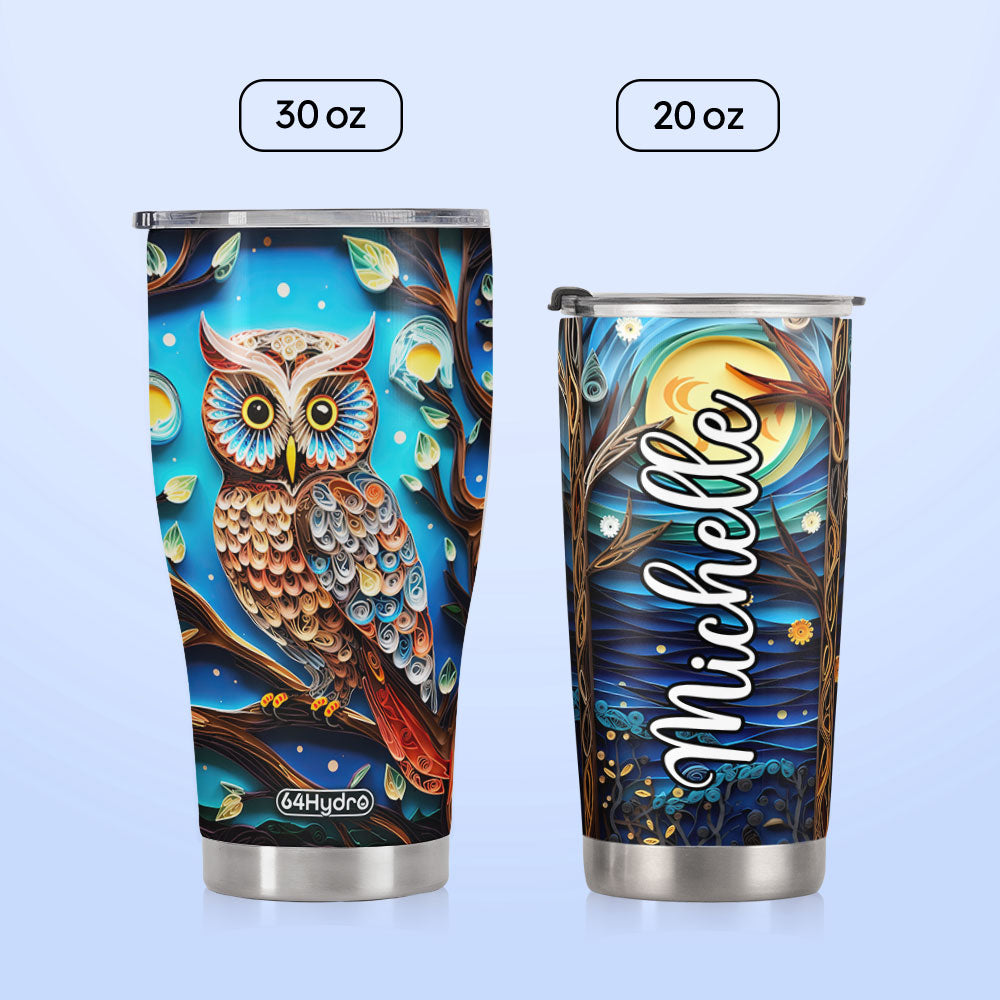 Owl In Night Forest Paper Quiling HHAY060723472 Stainless Steel Tumbler