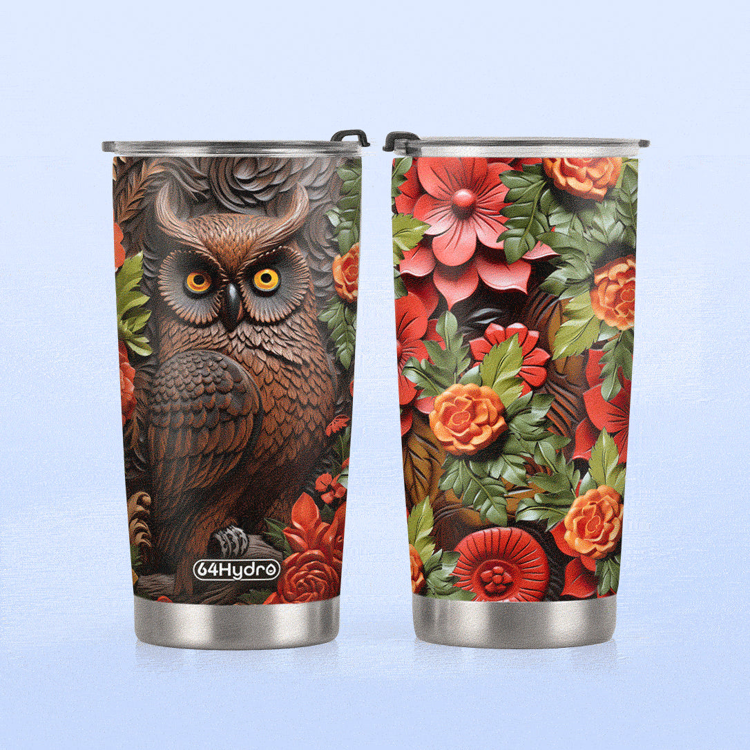Owl Leather Carving HHAY100723892 Stainless Steel Tumbler