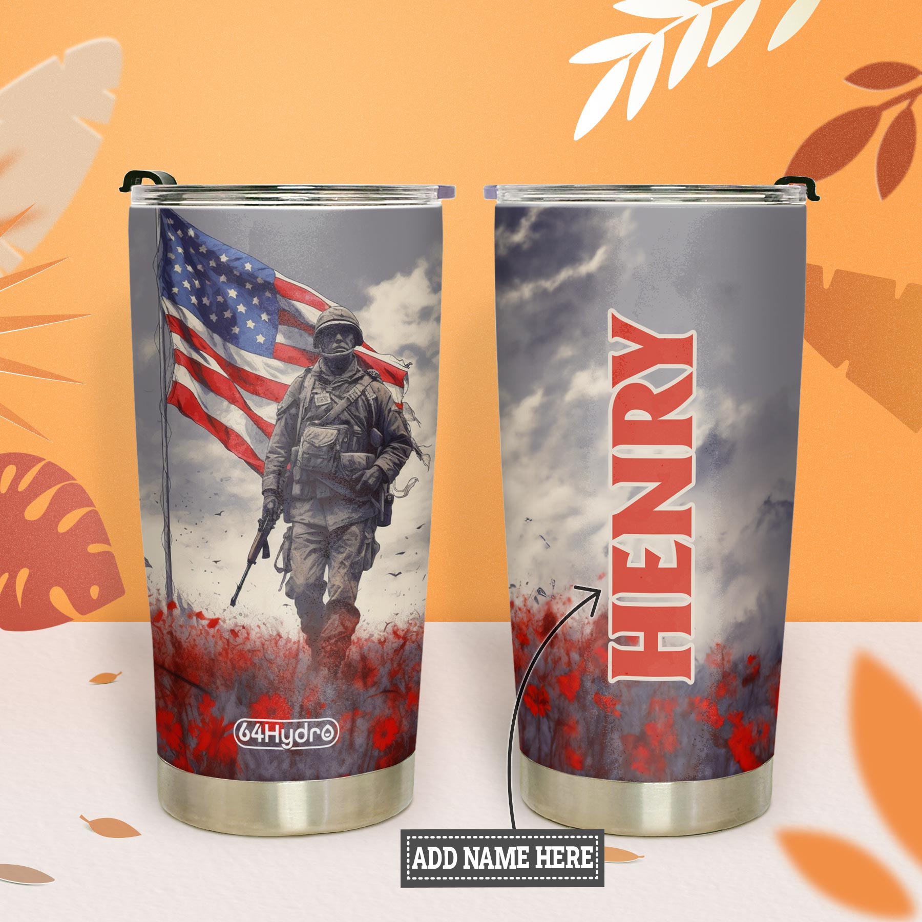 Veteran Walking Through Red Flower Field HTRZ24081667UB Stainless Steel Tumbler
