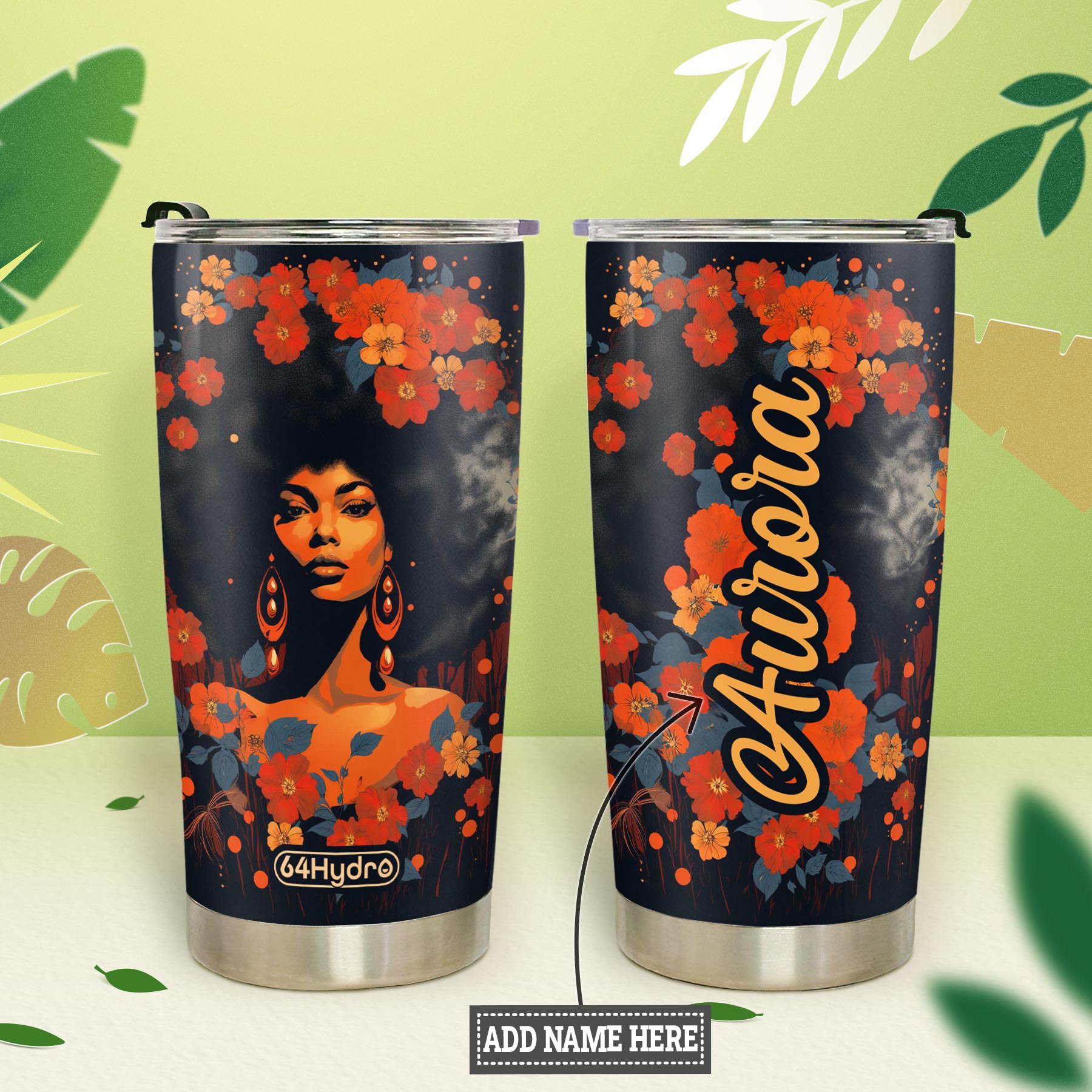 Vintage Black Woman Floral HHRZ20090464GI Stainless Steel Tumbler